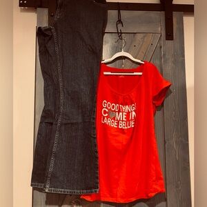Motherhood Maternity Red Belly Graphic Tee and Liz Lange Jean Set - Size M / 10